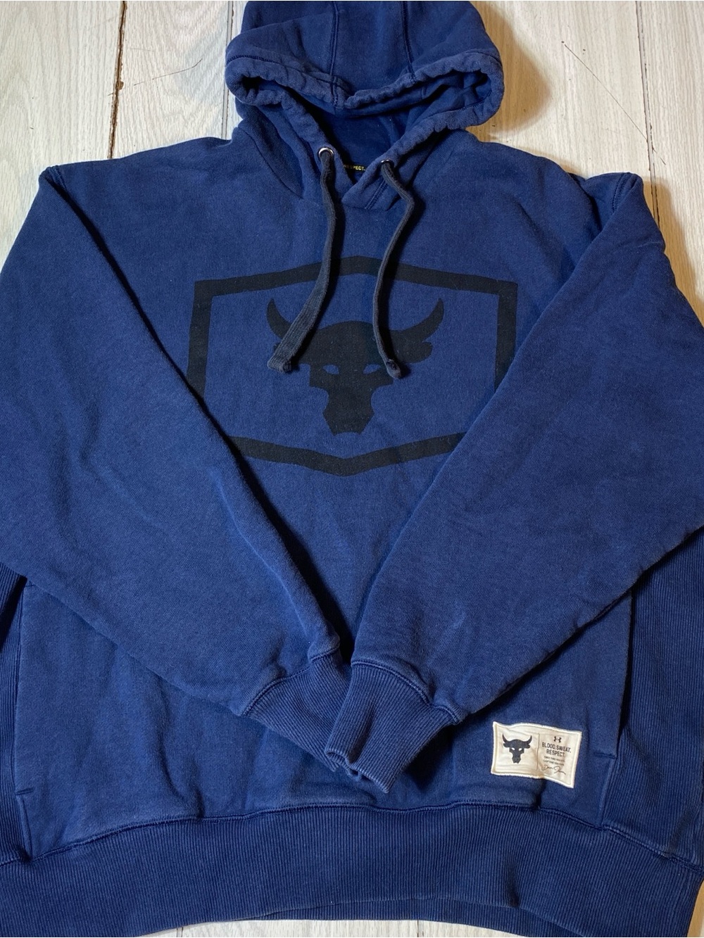Under Armour Project Rock Terry Hoodie Men’s XL Navy Blue “blood Sweat Respect”